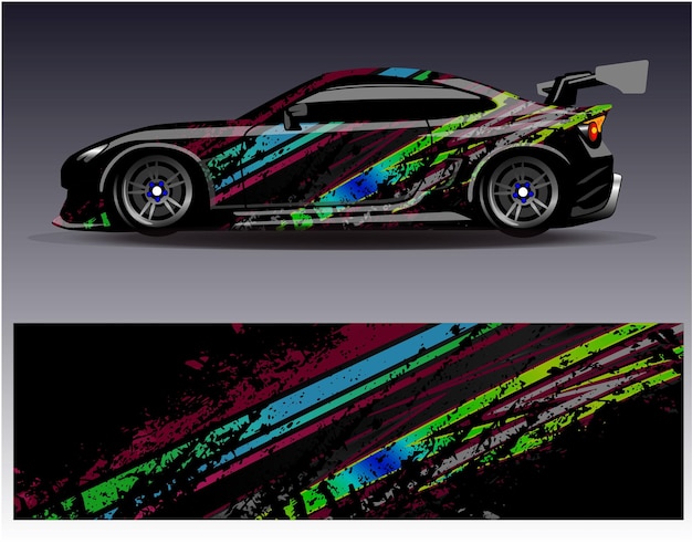 Vector de diseño de envoltura de automóviles Diseños de fondo de carreras de rayas abstractas gráficas para carreras de rally de vehículos