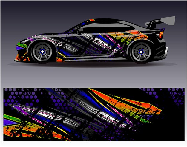 Vector de diseño de envoltura de automóviles Diseños de fondo de carreras de rayas abstractas gráficas para carreras de rally de vehículos