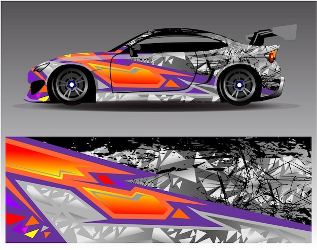 Vector de diseño de envoltura de calcomanía de coche deportivo. Diseños de kit de fondo de carreras de rayas abstractas gráficas para vehicl