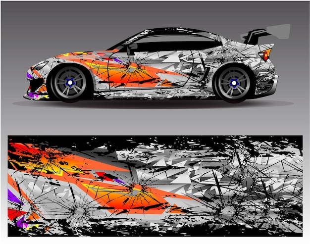 Vector de diseño de envoltura de calcomanía de coche deportivo. Diseños de kit de fondo de carreras de rayas abstractas gráficas para vehicl