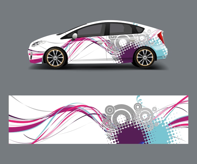 Vector vector de diseño de envoltura de calcomanía de coche con elemento de onda formas abstractas gráficas carreras para vector de diseño de plantilla de coche de carreras de vehículos
