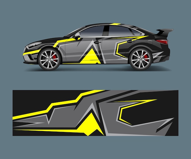 Vector de diseño de envoltura de calcomanía de coche con elemento de onda Formas de onda abstractas gráficas carreras para vector de diseño de plantilla de coche de carreras de vehículos
