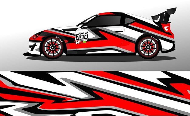Vector de diseño de envoltura de coche de carreras. Diseños de kit de fondo de carreras de rayas abstractas gráficas para vehículos de envoltura
