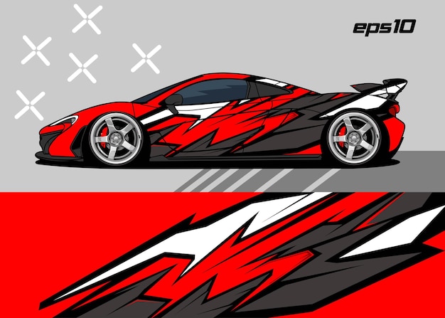 Vector de diseño de envoltura de coche de carreras Vector Premium lujo rojo y gris