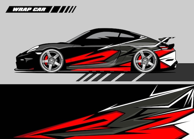 Vector de diseño de envoltura de coche de carreras vector premium rojo y gris