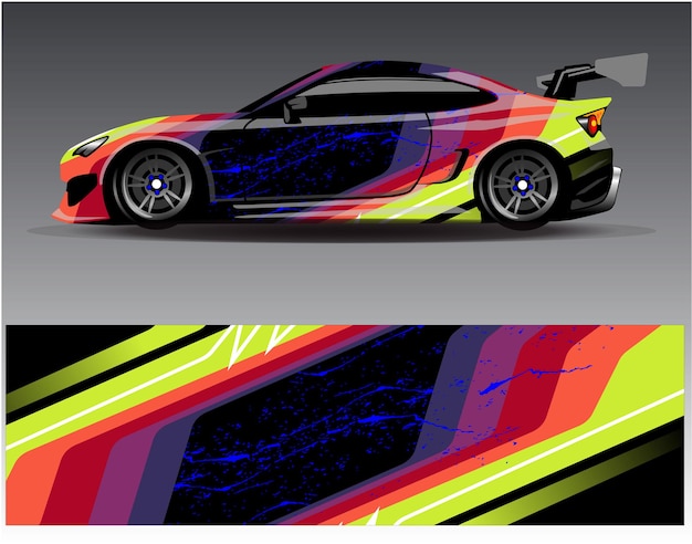 Vector de diseño de envoltura de coche. diseños de kit de fondo de carreras de rayas abstractas gráficas para vehículos de envoltura