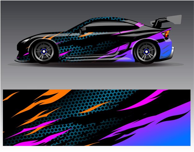 Vector de diseño de envoltura de coche. Diseños de kit de fondo de carreras de rayas abstractas gráficas para vehículos de envoltura