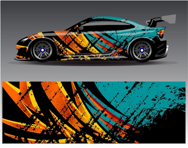 Vector de diseño de envoltura de coche. Diseños de kit de fondo de carreras de rayas abstractas gráficas para vehículos de envoltura