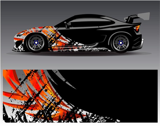 Vector de diseño de envoltura de coche. Diseños de kit de fondo de carreras de rayas abstractas gráficas para vehículos de envoltura