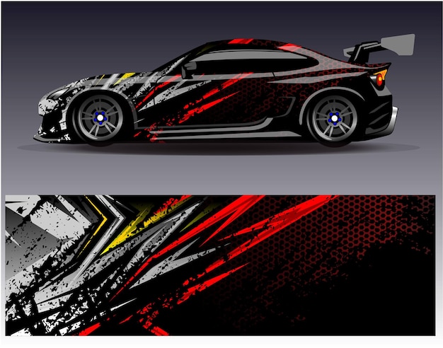 Vector de diseño de envoltura de coche. Diseños de kit de fondo de carreras de rayas abstractas gráficas para vehículos de envoltura
