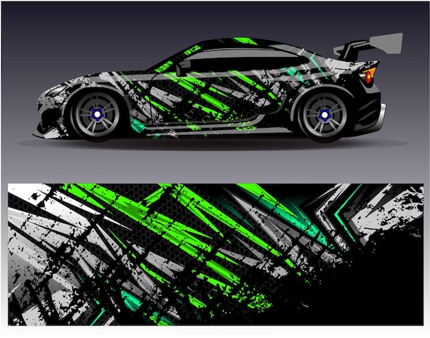 Vector de diseño de envoltura de coche. Diseños de kit de fondo de carreras de rayas abstractas gráficas para vehículos de envoltura