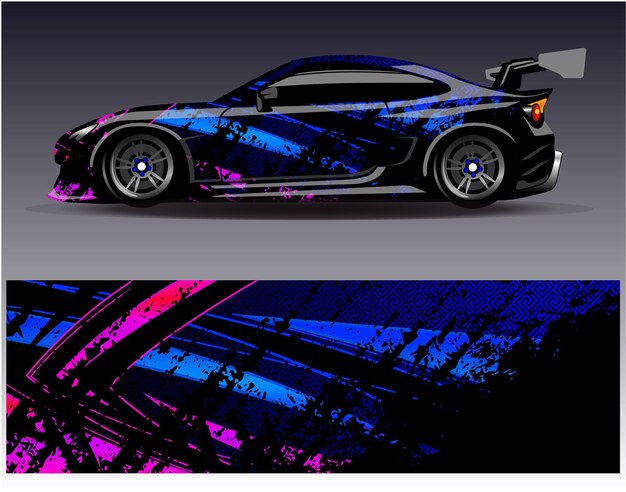 Vector de diseño de envoltura de coche. Diseños de kit de fondo de carreras de rayas abstractas gráficas para vehículos de envoltura