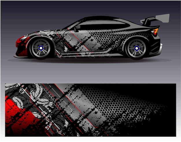 Vector de diseño de envoltura de coche. Diseños de kit de fondo de carreras de rayas abstractas gráficas para vehículos de envoltura