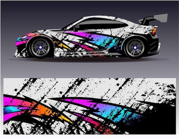 Vector de diseño de envoltura de coche. Diseños de kit de fondo de carreras de rayas abstractas gráficas para vehículos de envoltura