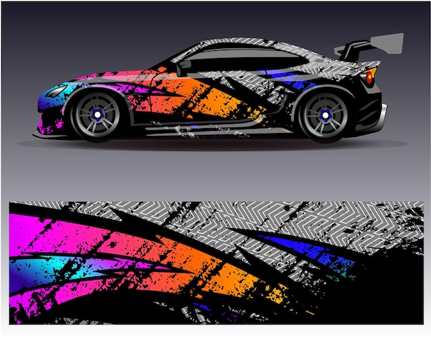 Vector de diseño de envoltura de coche. Diseños de kit de fondo de carreras de rayas abstractas gráficas para vehículos de envoltura