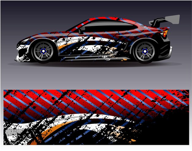 Vector de diseño de envoltura de coche. Diseños de kit de fondo de carreras de rayas abstractas gráficas para vehículos de envoltura