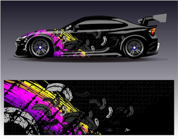 Vector de diseño de envoltura de coche. Diseños de kit de fondo de carreras de rayas abstractas gráficas para vehículos de envoltura