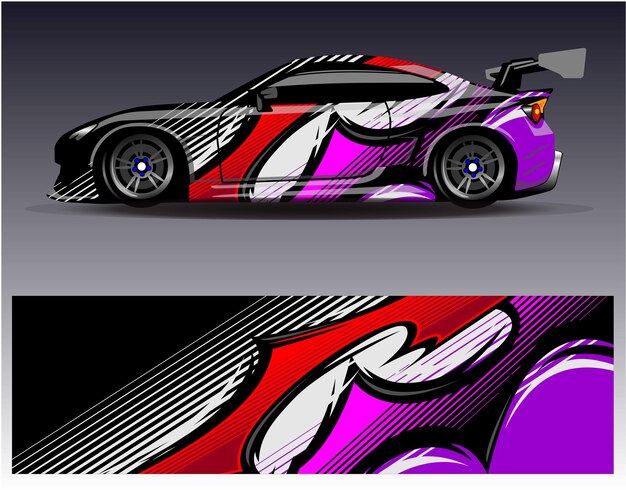 Vector de diseño de envoltura de coche. Diseños de kit de fondo de carreras de rayas abstractas gráficas para vehículos de envoltura