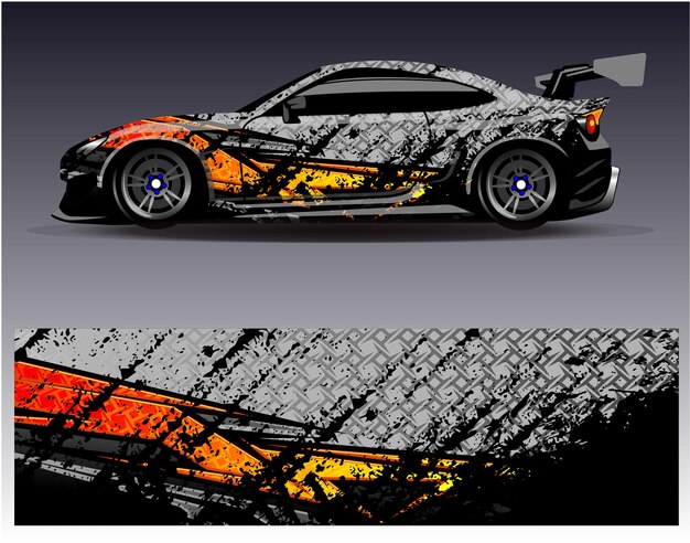 Vector de diseño de envoltura de coche. Diseños de kit de fondo de carreras de rayas abstractas gráficas para vehículos de envoltura