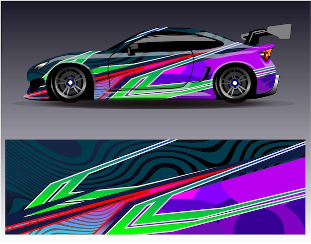 Vector de diseño de envoltura de coche. Diseños de kits de fondo de carreras de rayas abstractas gráficas para carreras de vehículos envolventes