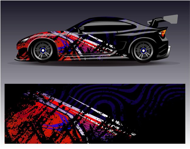 Vector de diseño de envoltura de coche. Diseños de kits de fondo de carreras de rayas abstractas gráficas para carreras de vehículos envolventes