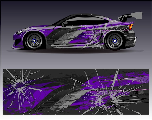Vector de diseño de envoltura de coche. Diseños de kits de fondo de carreras de rayas abstractas gráficas para carreras de vehículos envolventes