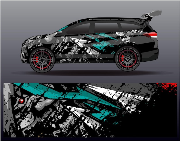 Vector de diseño de envoltura de coche. diseños de kits de fondo de carreras de rayas abstractas gráficas para envolver autos de carrera