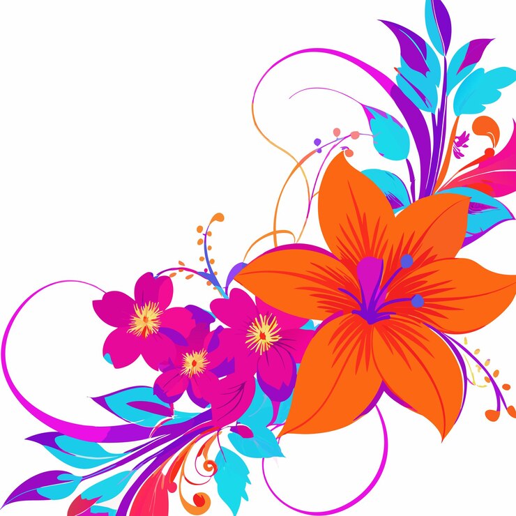 Vector vector de diseño de esquina floral decorativa de alta calidad y colorida sobre fondo blanco