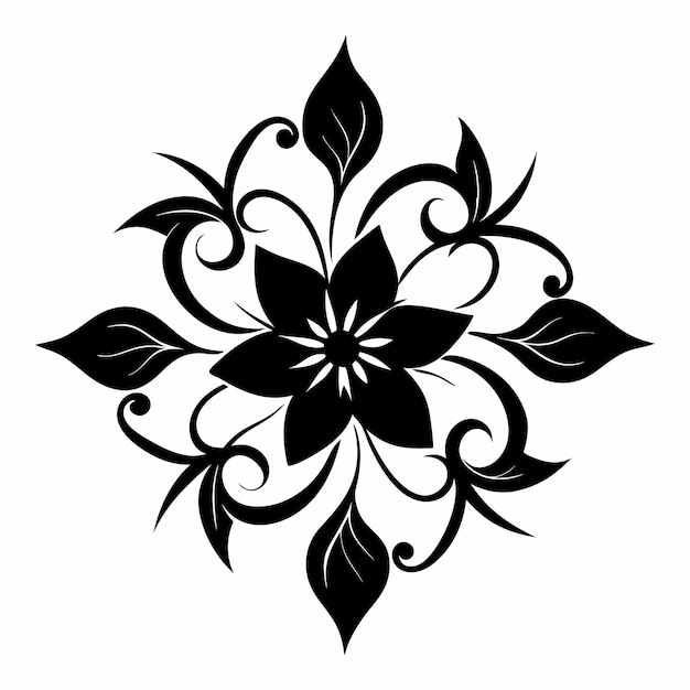 Vector de diseño floral de tinta en fondo blanco