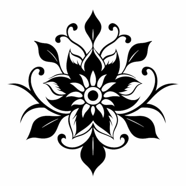 Vector de diseño floral de tinta en fondo blanco