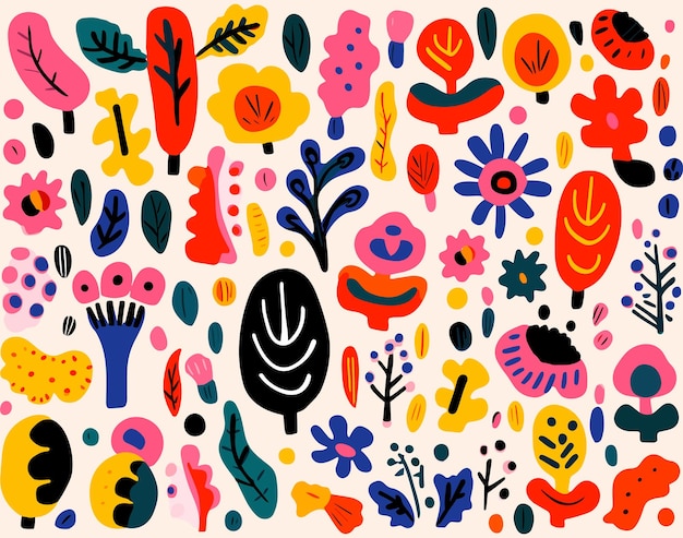 Vector de diseño de flores de colores al estilo de Michael Deforge Henri Matisse