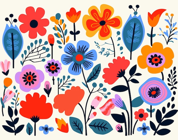 Vector de diseño de flores de colores al estilo de Michael Deforge Henri Matisse