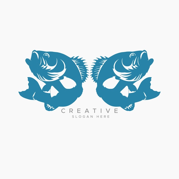 Vector de diseño de fondo blanco con silueta azul y pez de boca grande
