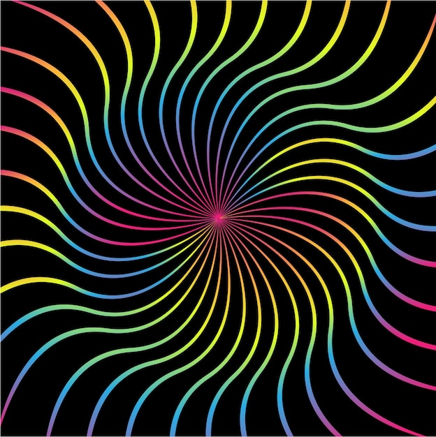 Vector de diseño de fondo de líneas espirales multicolores en color negro