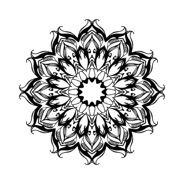 Vector de diseño de fondo de mandala de colores blanco y negro abstracto dibujado a mano de estilo de arte