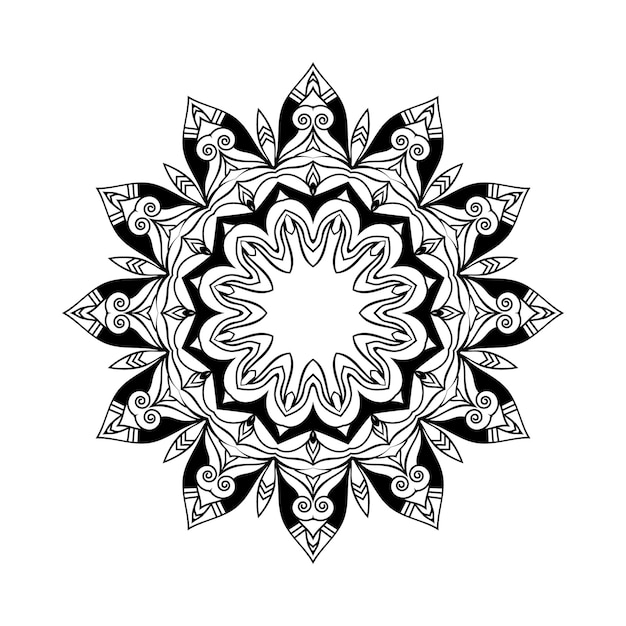 Vector de diseño de fondo de mandala colorido blanco y negro dibujado a mano de estilo de arte creativo
