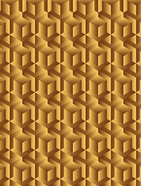 Vector de diseño de fondo de patrón de formas geométricas cúbicas inconsútil de oro