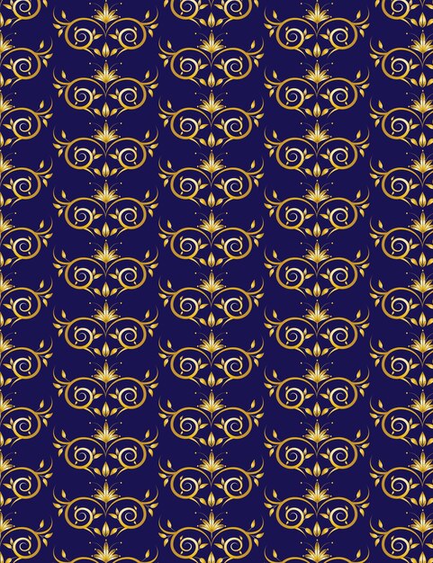 Vector vector de diseño de fondo de patrón de marco de ornamento floral dorado hermoso en color azul denim