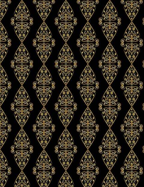 Vector de diseño de fondo de patrón de marco de ornamento floral dorado hermoso en color negro