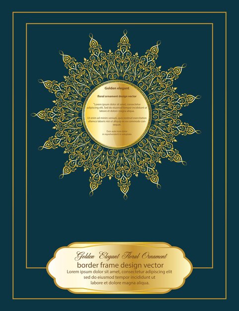 Vector de diseño de fondo de tarjeta de marco ornamental decorativo dorado con cinta en color prusiano