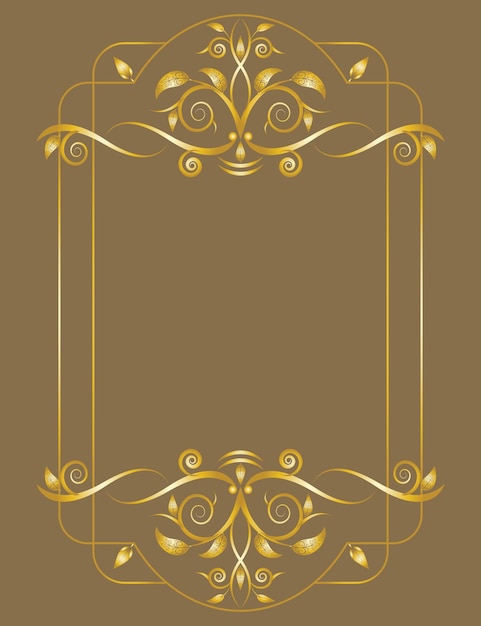 Vector de diseño de fondo de tarjeta de marco de ornamento floral dorado de hermosa elegancia en tortilla marrón colo