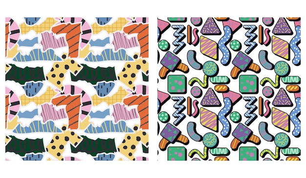 Vector de diseño gráfico de fondo de collage de patrones abstractos