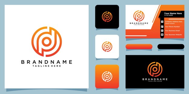 Vector de diseño de icono de logotipo de círculo de letra dp, logotipo de monograma con diseño de tarjeta de visita Vector Premium