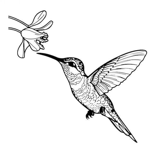 Vector de diseño de ilustración de silueta de arte de línea de colibrí