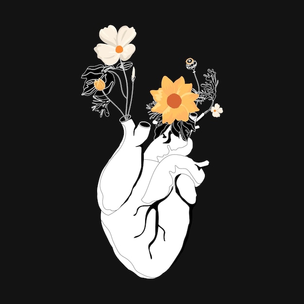 Vector de diseño de ilustraciones de salud y bienestar con clipart de corazón floral