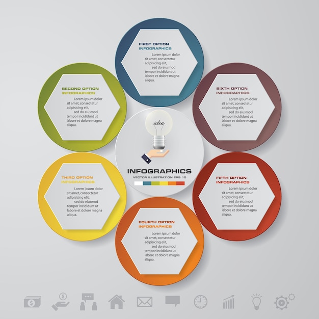 Vector de diseño de infografías con 6 opciones.