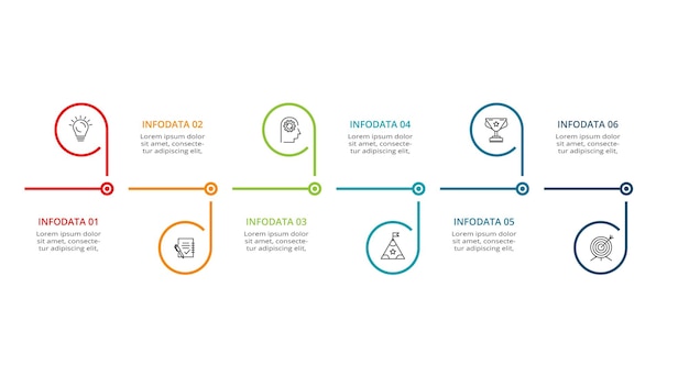 Vector de diseño infográfico e iconos de marketing para la presentación de gráficos de diagramas y el concepto de gráfico redondo con 6 opciones