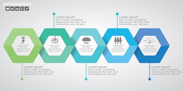 El vector de diseño infográfico y los íconos de marketing se pueden usar para el diagrama de diseño de flujo de trabajo, informe anual, diseño web, concepto de negocio con 5 opciones, pasos o procesos