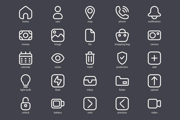 vector de diseño de interfaz de aplicación móvil de iconos