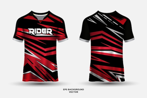 Vector de diseño de jersey de carreras rojo y negro con elementos geométricos